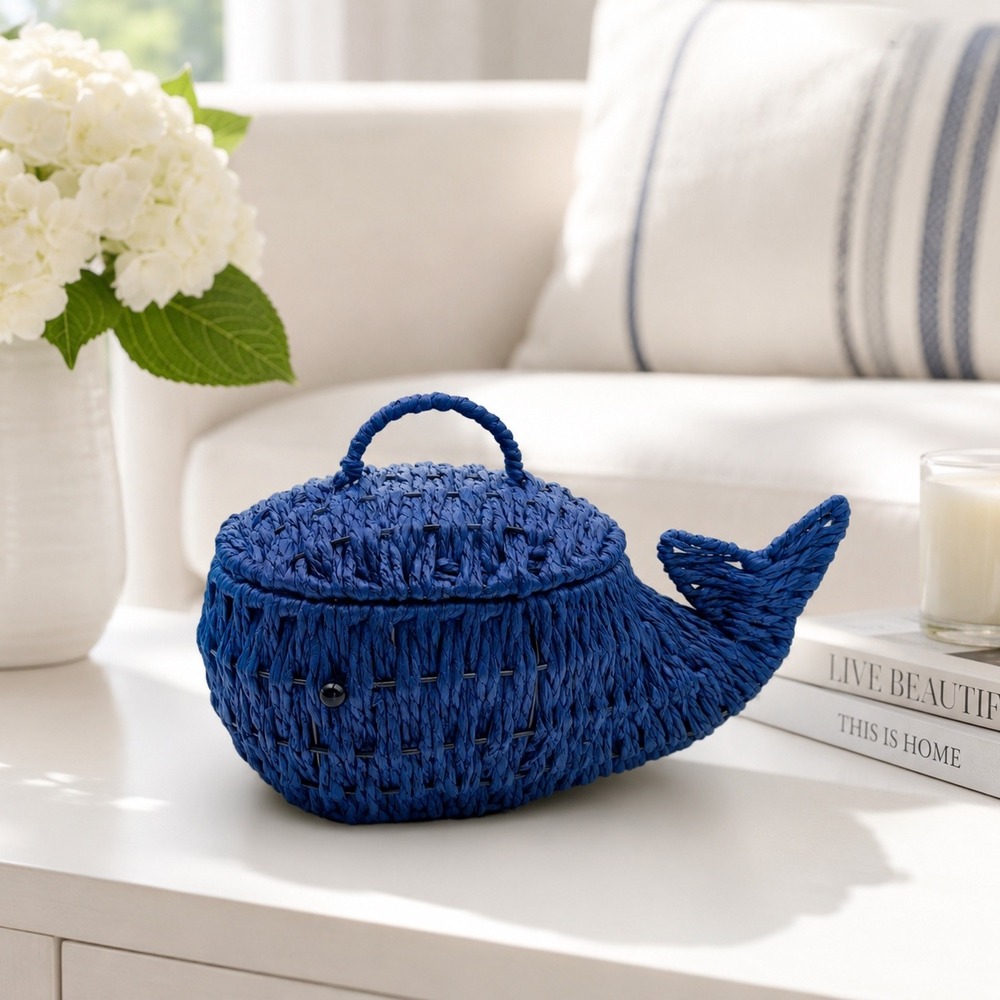 Target Bullseye's Playground Navy Blue Woven Paper Whale Decorative Basket Lid